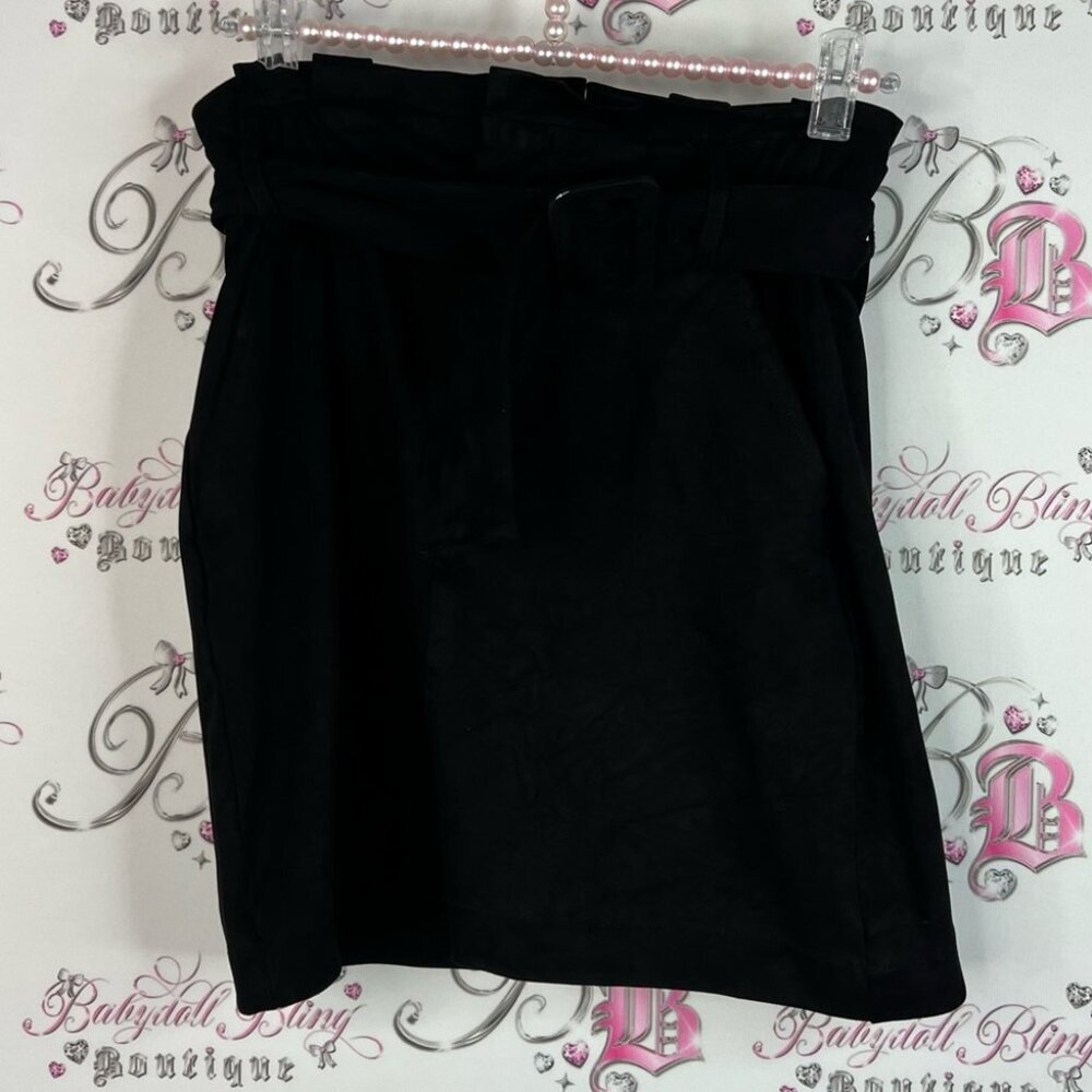 Zara TRF skirt belt belted ruffle trim classic mini pencil Black Skirt